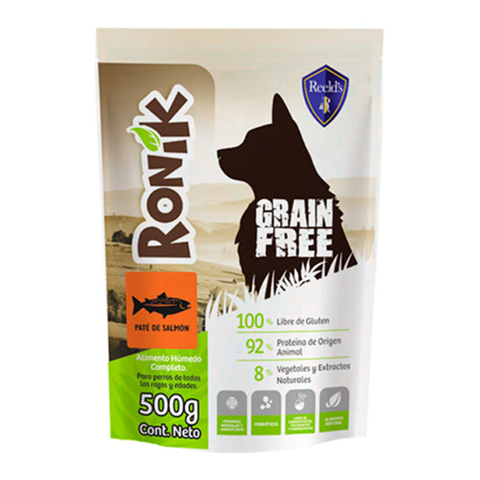 Comida humeda para perro RONIK GRAIN FREE SALMON sobre de 500gr