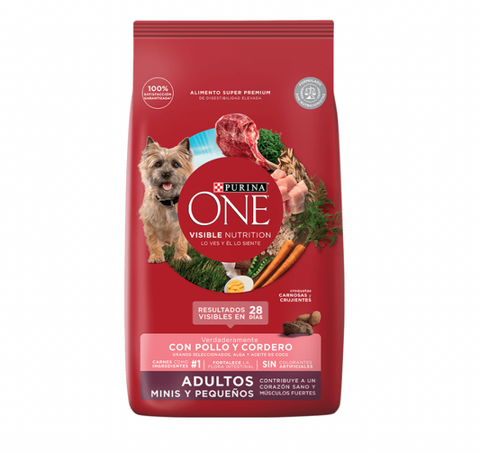 PURINA ONE ADULTOS MINI Y PEQUENOS POLLO Y CORDERO