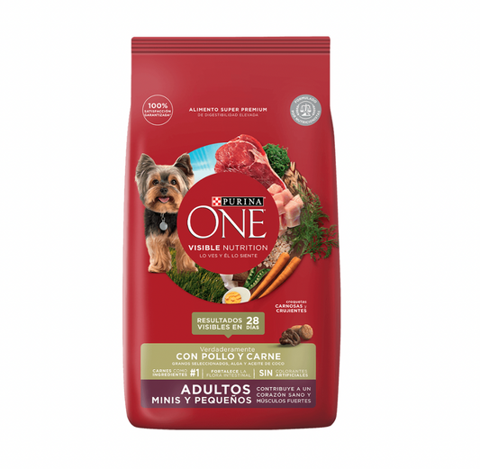 PURINA ONE ADULTOS MINI Y PEQUENOS POLLO Y CARNE