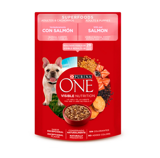 PURINA ONE SUPERFOOD COMIDA HUMEDA PARA PERROS ADULTOS Y CACHORROS SALMON