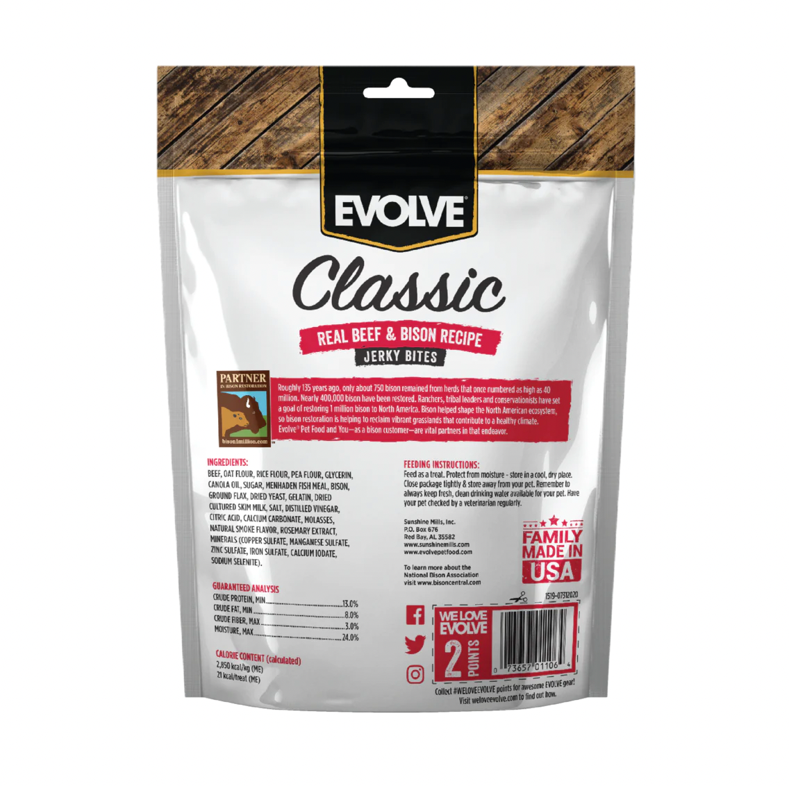 EVOLVE DOG SNACK CLASSIC JERKY BEFF Y BISON